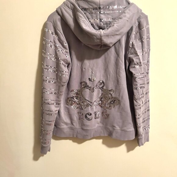 BCBGMaxAzria Gray Sequin Hoodie • Women’s XL • Y2K Bling Branded Heart Design - Picture 5 of 8